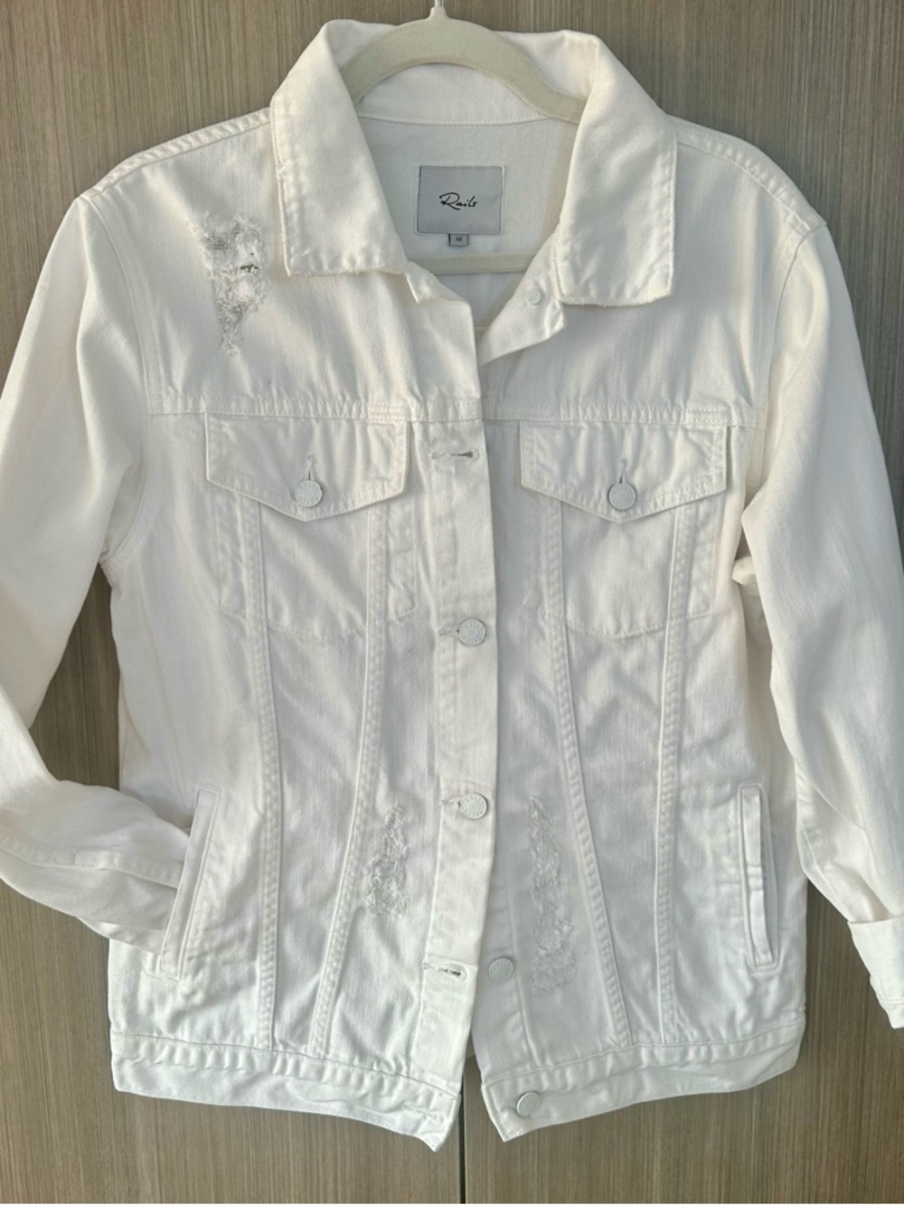 Rails White Distressed Denim Jacket